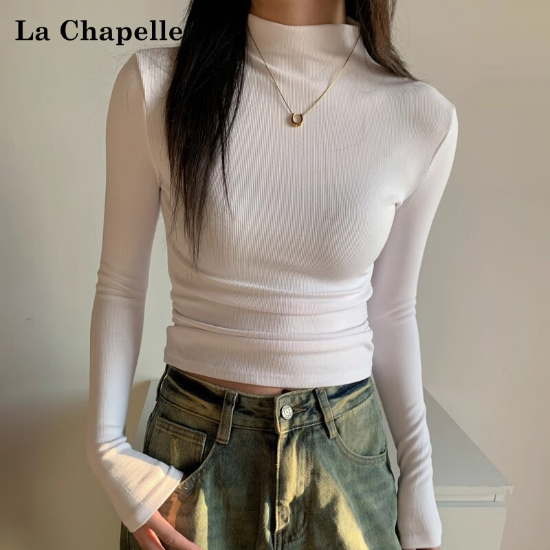 La Chapelle Women's Half Turtleneck Base Shirt 2025 New Autumn Winter Slim Fit Lightweight Knit Top White XL