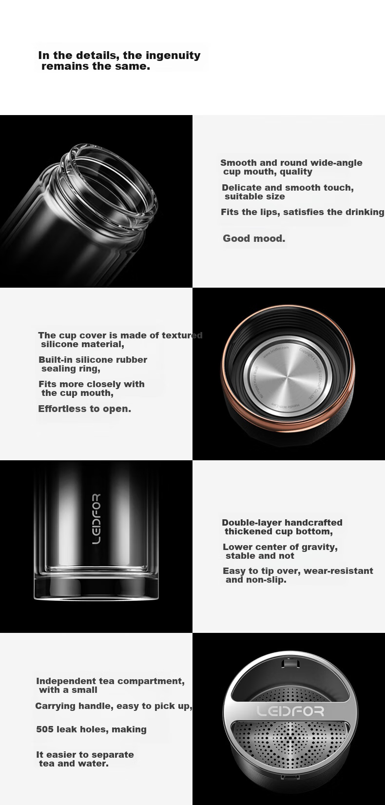 LEIDFOR G1 Double-Layer Glass Cup, Large Capacity Insulated Tea Mug for Men, Office Water Bottle, 400ml, Mid-Autumn Festival Gift 10