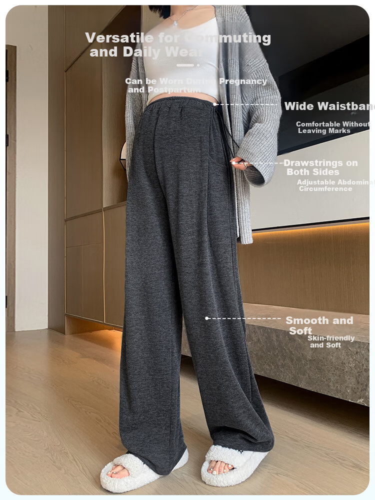 9I9 Maternity Pants, Winter Fleece-Lined, for Outdoor Wear, Pregnancy-Friendly without Tightening Belly, Adjustable Wide-Leg Pants, Women's Casual Trousers, A123 Black XL 3