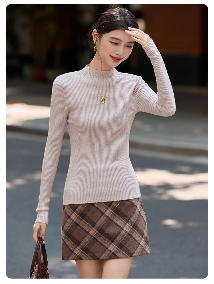 Bailuyu Simple Half Turtleneck Ribbed Knit Sweater 25 Autumn Winter New Wool Soft Sweater Women Dark Gray M 15
