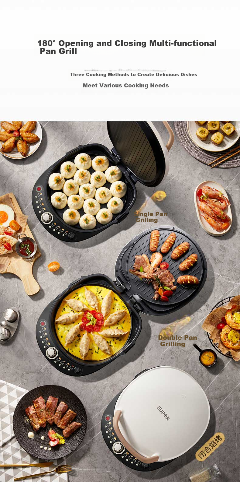 SUPOR Electric Griddle, Detachable Upper And Lower Plates for Home Use, Steamer Pot Hot Pot Wok, Pancake Maker, Sandwich Breakfast Machine with 75mm Deep Pan, Touch-Control Smart Panel JD2828R892 12
