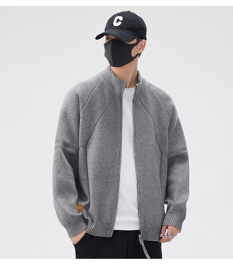 JEEP Men's Sweater Cardigan Autumn Winter Loose Warm Knitted Jacket Top Gray M 2