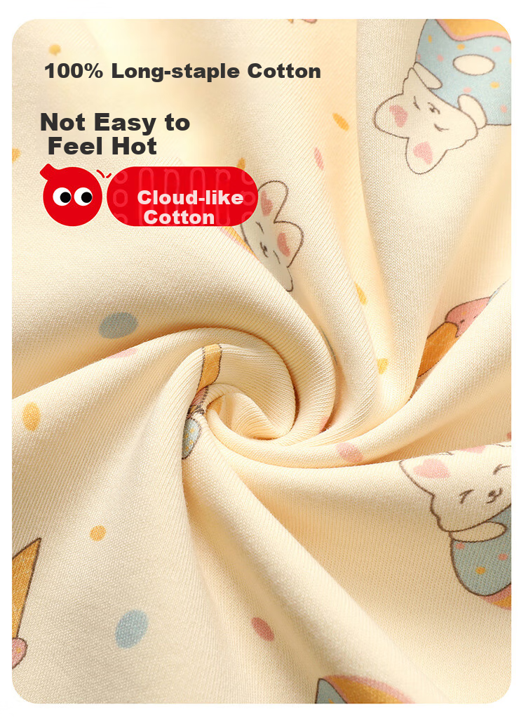Hodo Children's Pure Cotton Pajama Set, Spring And Summer, for Older Girls, Cute Round Neck Printed Loungewear Set 2