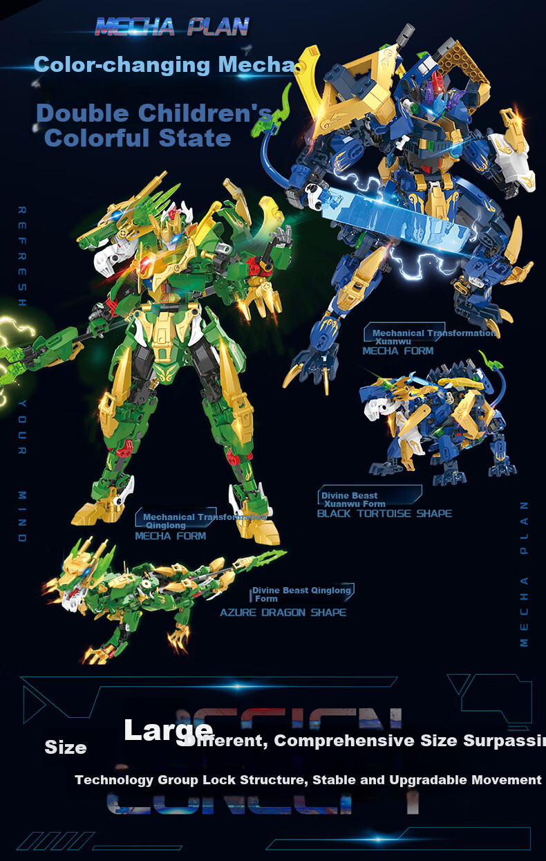 F5 Qinglong Transforming Mecha Model Building Blocks, Assembly Robot Gundam Toy, Birthday Gift for Boys And Girls 2