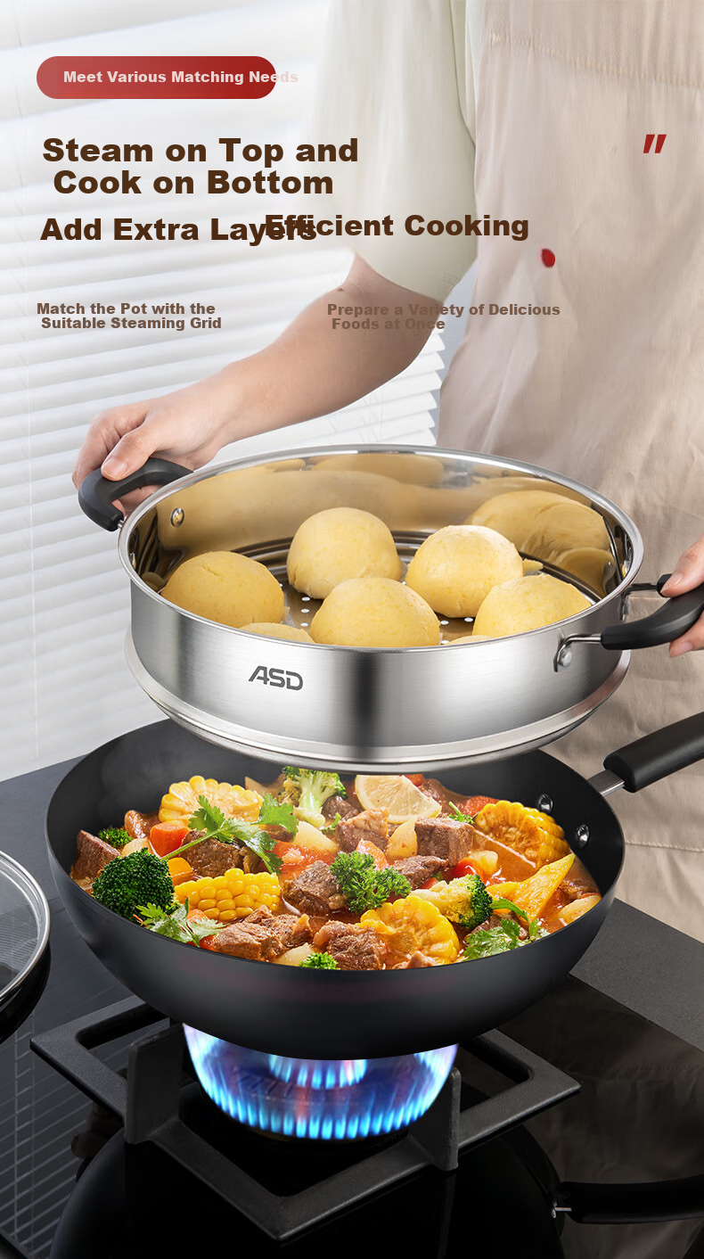ASD Steamer Pot Steaming Rack 430 Stainless Steel Wok Steamer Universal Steamer Single Layer Steaming Rack 28CM ZS28Z3WG 3