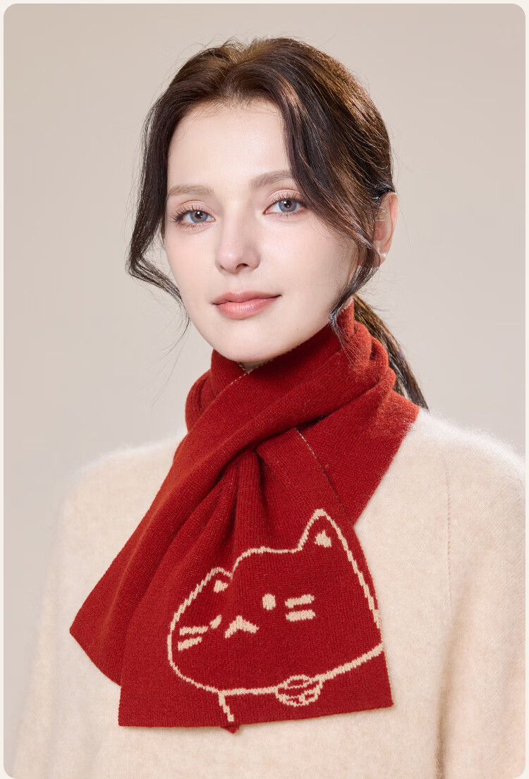 JIUMU Pure Wool Interwoven Small Scarf Women's Autumn Winter Warm Neck Warmer Lightweight Short Scarf for Girls 7