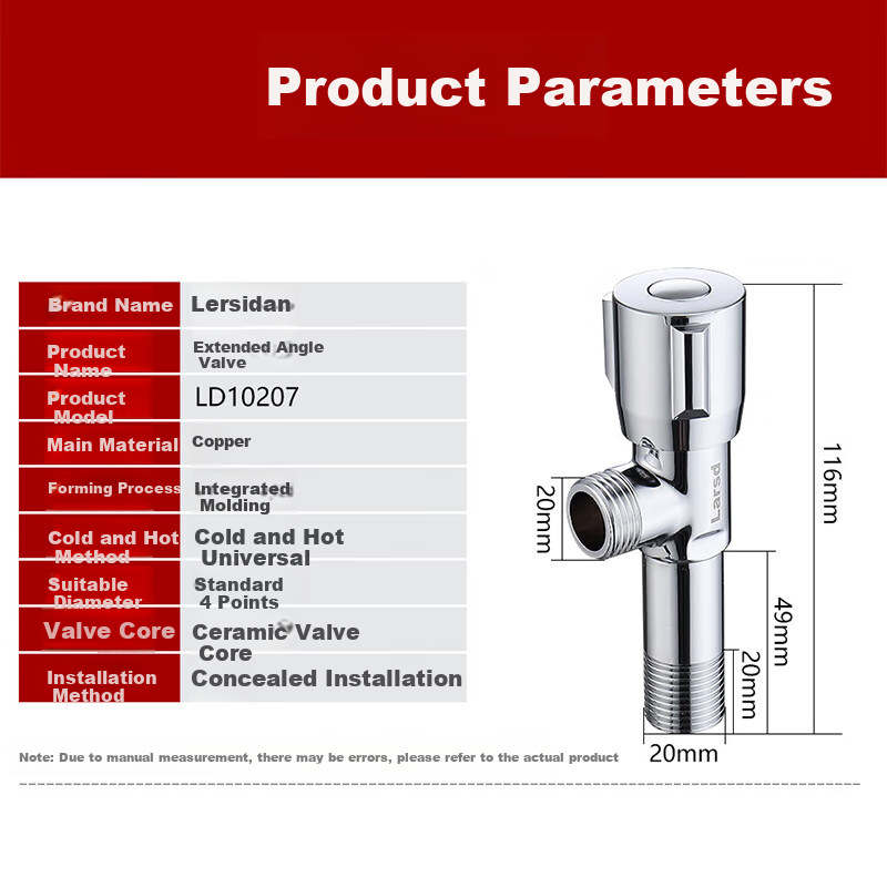 Larsd Extended Angle Valve, Copper Body Thickened Hot And Cold Water Quick-Open Triangular Valve, 1/2 Inch Elbow Valve, Stop Valve LD10207