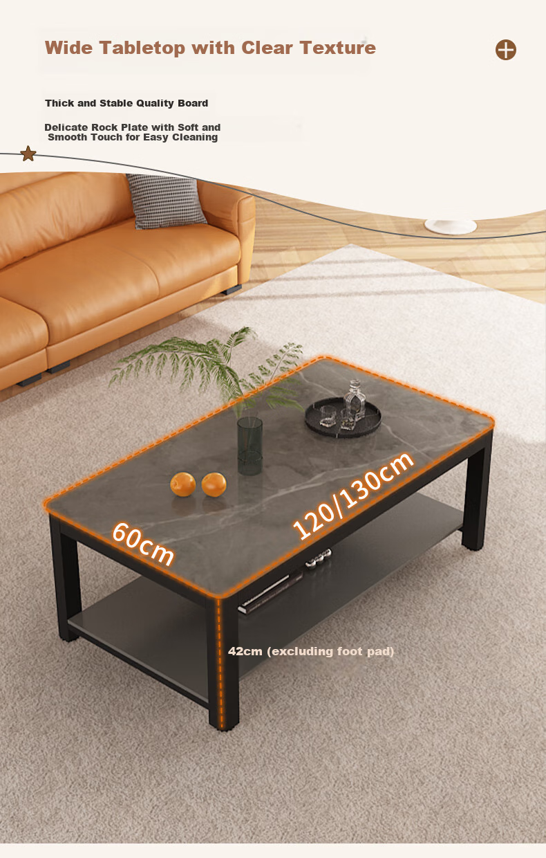 Yameile Coffee Table for Living Room, Simple And Modern, Rock Slab Marble Pattern, Double-Layer Storage, Office Tea Table 3