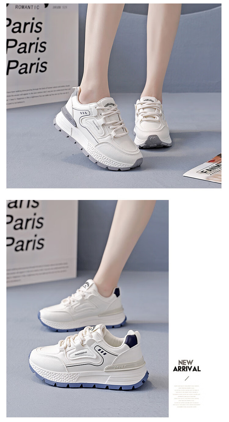 TonLion Women's Summer Thick-Soled Sports Shoes Elevated Dad Sneakers Casual White Shoes Light Gray Size 37 4