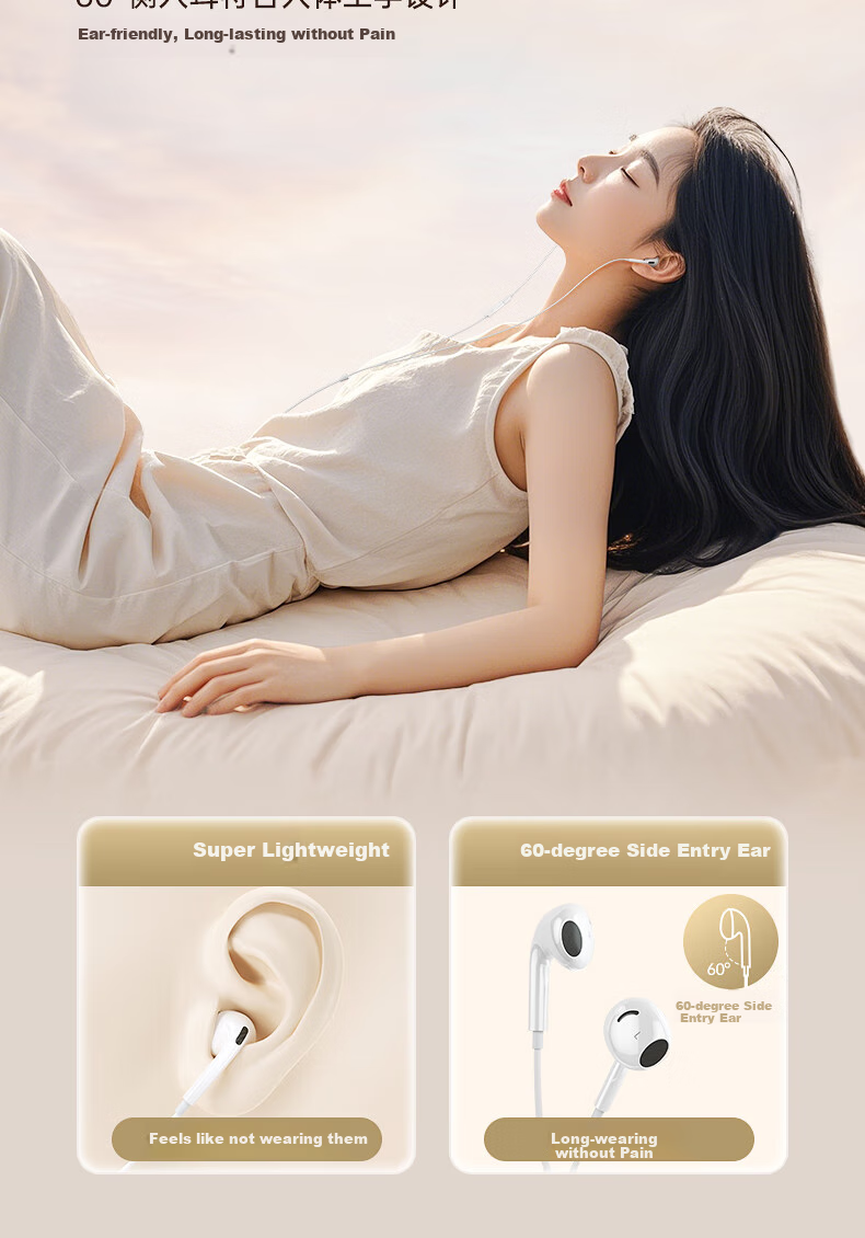HP DHH-1112A Wired Earphones Semi-In Type-C Interface Compatible with Apple And Android, White, Level 4 And 6 7