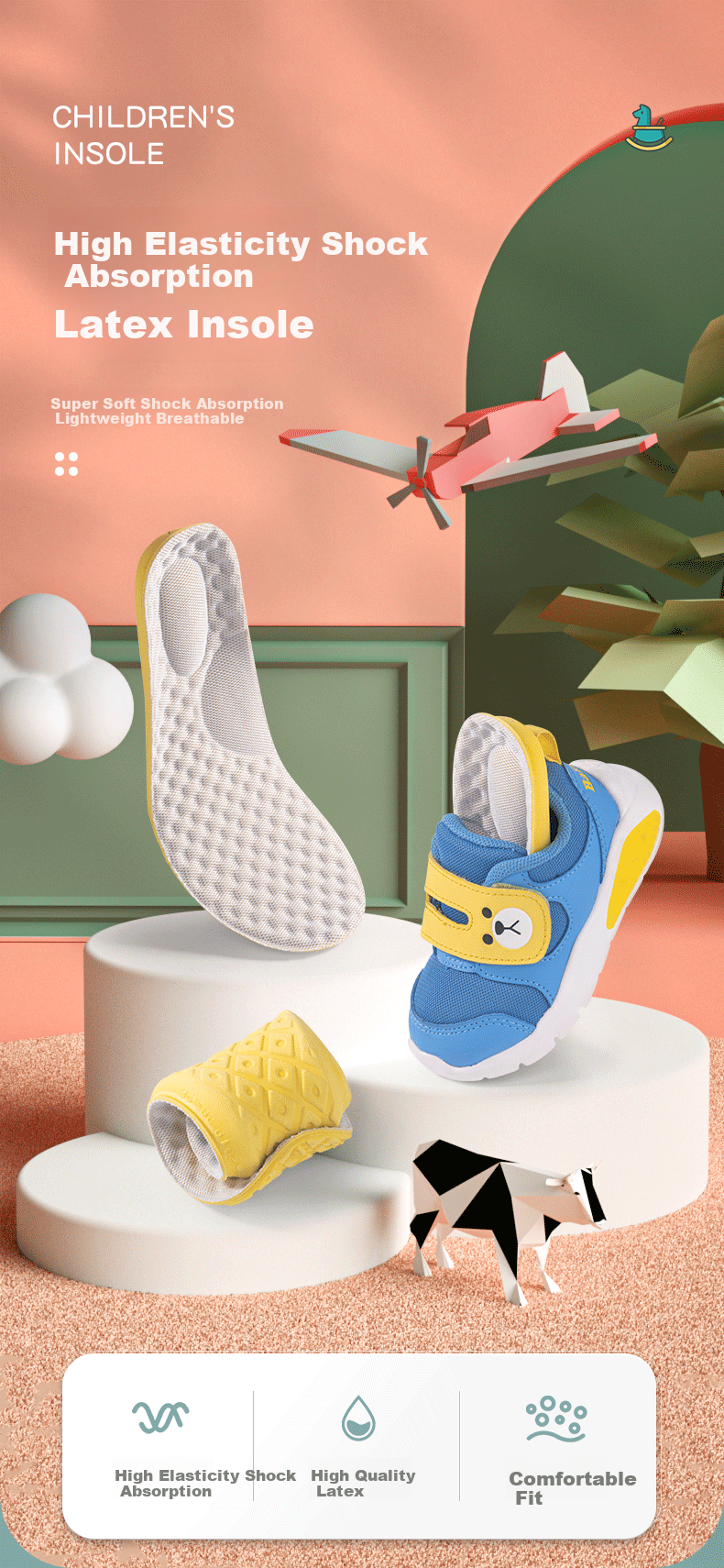 Maigaole 2 Double Latex Insoles for Children, Breathable, Sweat-Absorbing, Soft And Comfortable, High-Elasticity Shock-Absorbing, Suitable for Sports in Summer, Can Be Cut to Size, Beige, Size 29-31 1