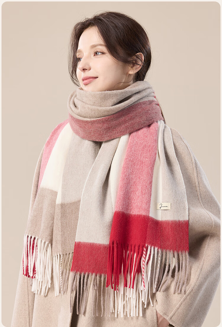 JIUMU Pure Wool Scarf for Women Autumn Winter Warm Shawl Large Wrap Gift Box New Year Birthday Present for Girls 16