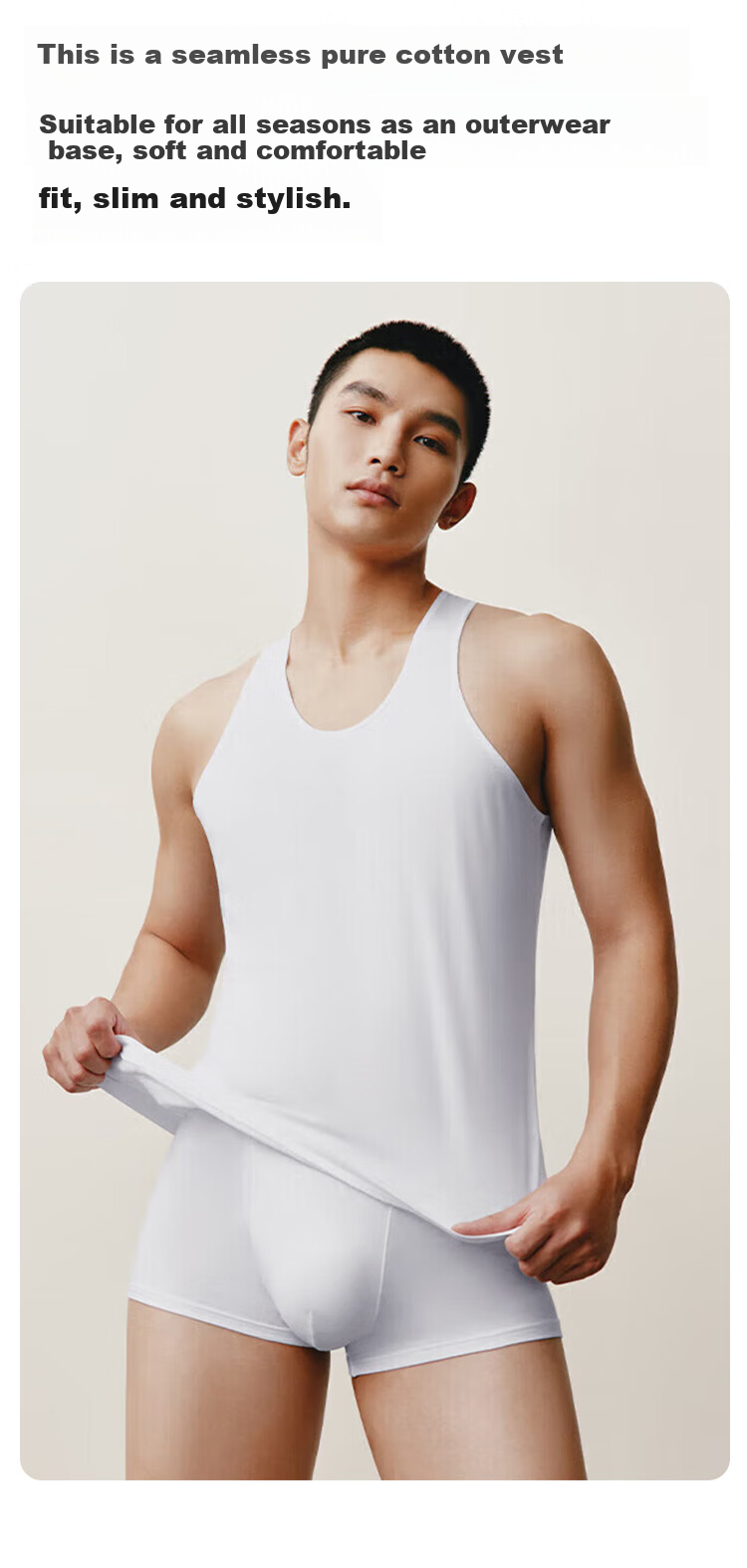 Yalu 2-Pack Men's Pure Cotton Tank Top, Sports Fitness Running Hurdles Undershirt, Sleeveless T-Shirt, Versatile Breathable Sweat-Absorbing Top 3