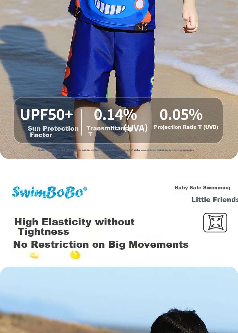 Swimbobo Children's Two-Piece Swimsuit for Boys, Cartoon Dinosaur Design, Short-Sleeve Swimwear, Beginner Swimming Gear, Size 120 4
