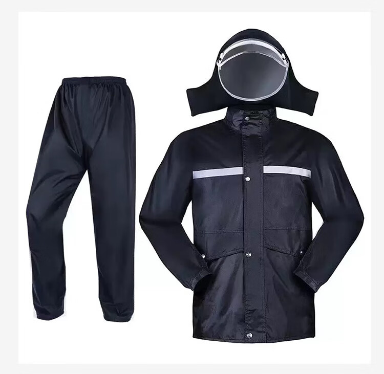 Gongqiyou Adult Long One-Piece Raincoat with Hood Brim Reflective Security Outdoor Construction Safety Raincoat Black 2