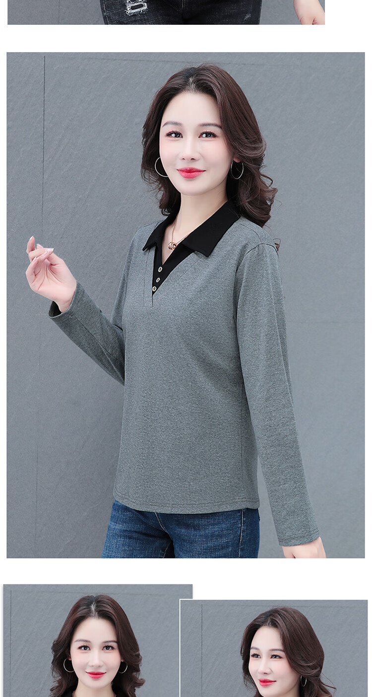 Woodpecker Women's Long Sleeve Polo Shirt Fake Two-Piece Autumn New Large Size Base Shirt Blue 3XL 15