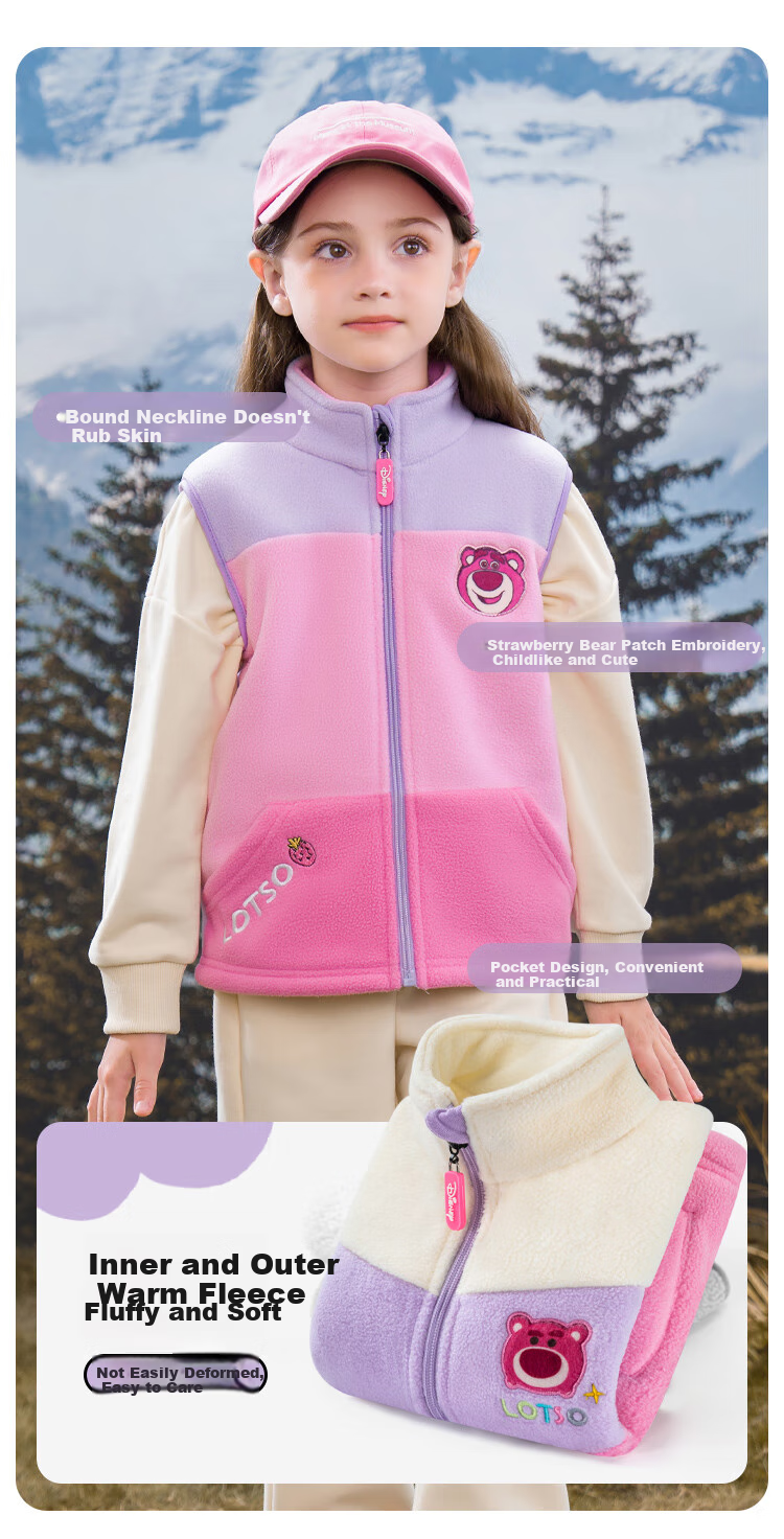 Disney Children's Clothing Vest for Spring And Autumn Wear, Girls' Strawberry Bear Waistcoat, Autumn Girls' SS98253-1, Purple, Size 150 3