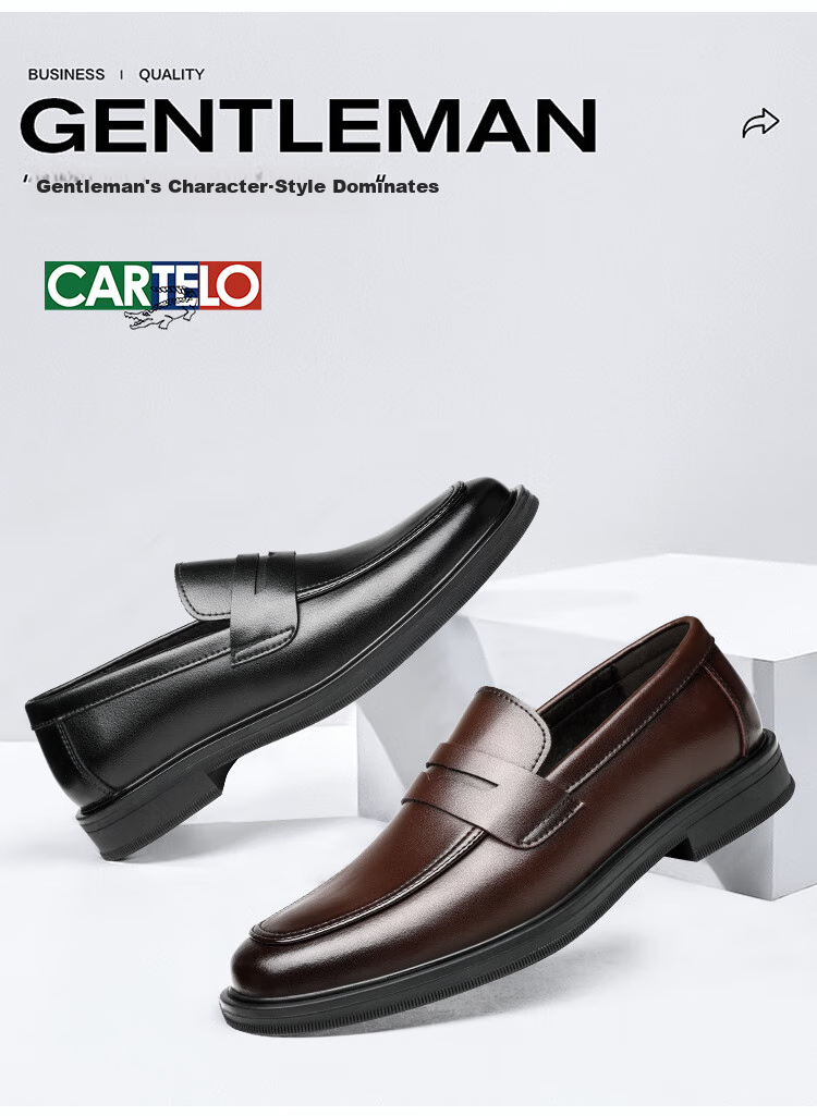 CARTELO 2025 New Business Casual Shoes for Men, Soft Leather Slip-On Dress Shoes, Men's Loafers K051 Black Size 38 1