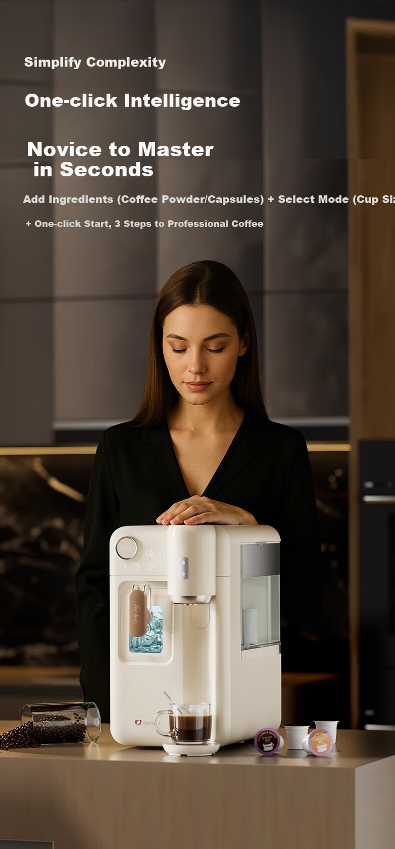 Zhuolang Ice Maker And Water Dispenser Combo, Coffee Machine with Ice Making Function, Countertop Instant Hot Water Dispenser for Home Use, Milk Frother, Direct Drinking Ice Maker, Cold And Hot All-In Ice Cube Machine, Americano Coffee Machine IH6 14