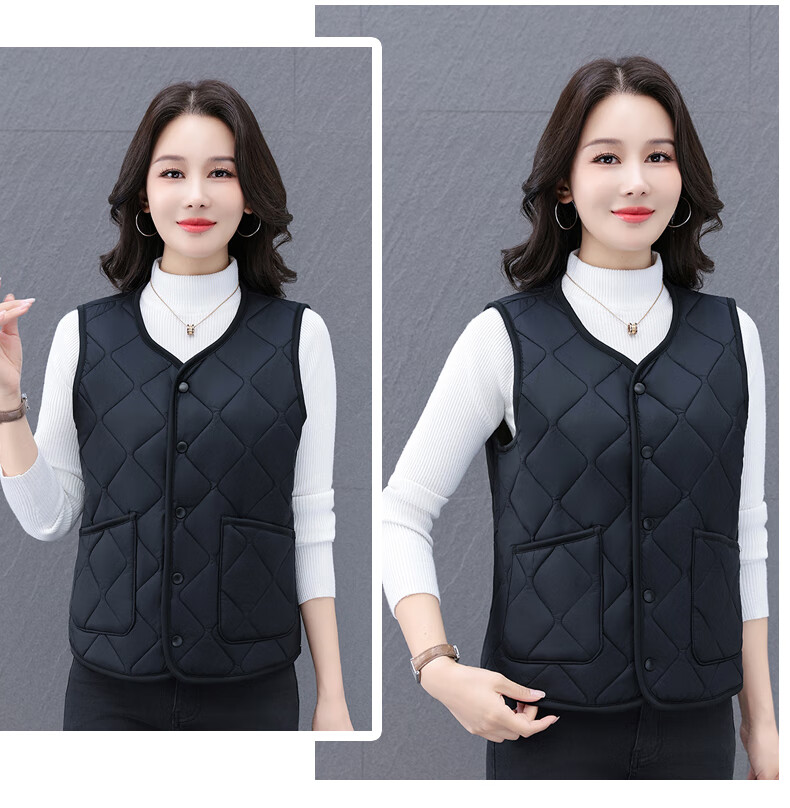 Woodpecker Women's Wool Vest Outerwear 2025 Autumn Winter New Lightweight Thickened Warm Vest for Moms Black XL 15