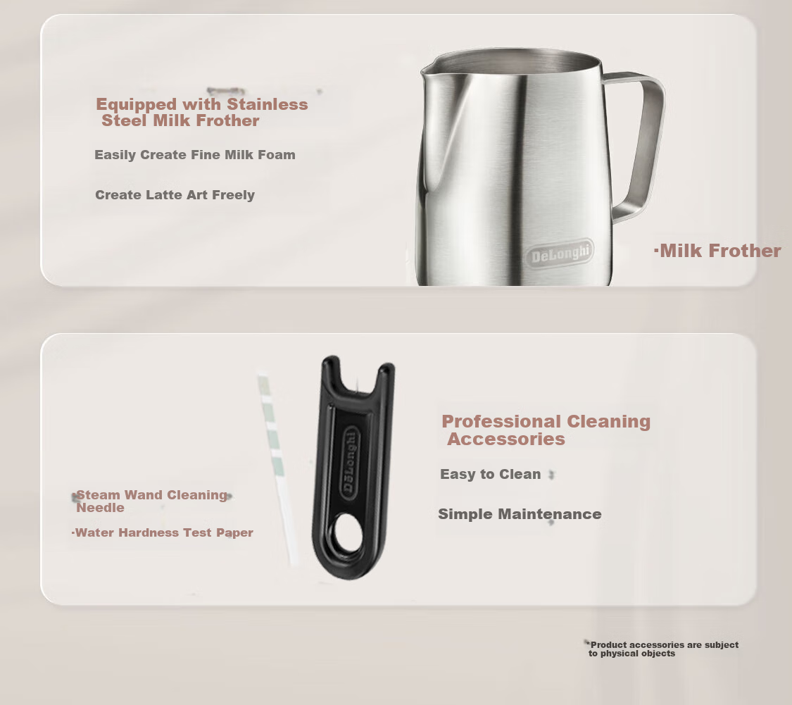 Delonghi Coffee Machine, Semi-Automatic Coffee Maker, Compact Home-Use Americano And Espresso Pump Press Professional Stainless Steel Manual Milk Frother EC885.CR EX: Cream White Gift 10