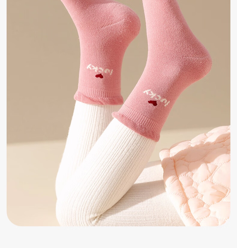 YUZHAOLIN 5 Pairs Girls' Autumn Winter Thickened Fleece Lined Mid-Calf Warm Socks for Children 17