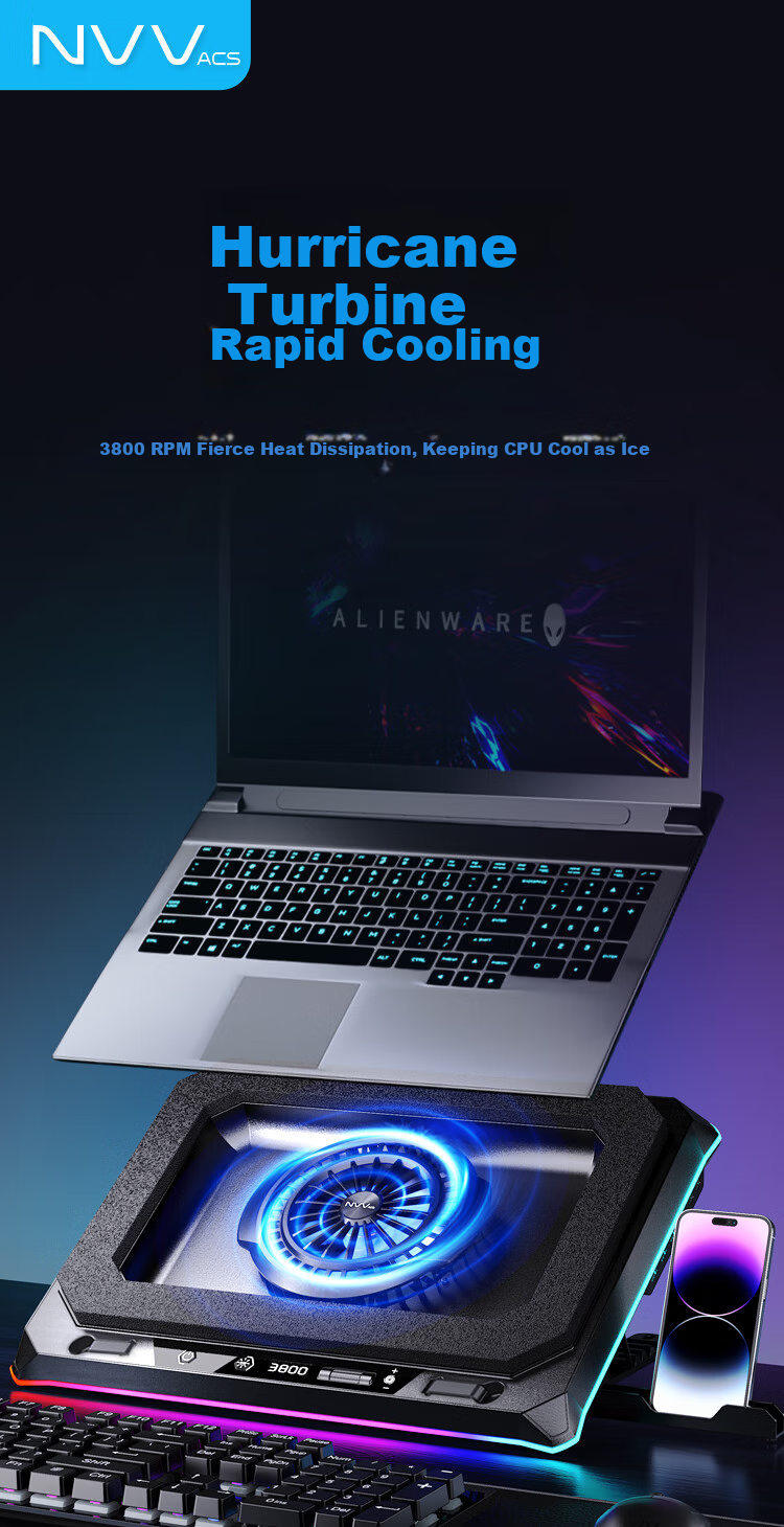 NVV Laptop Cooling Pad, Pressure Wind Cooling, Temperature Control And Noise Reduction, Gaming Laptop Stand, Suitable for Mechanical Revolution, Alienware, Lenovo Legion, ASUS ROG NF-13 1