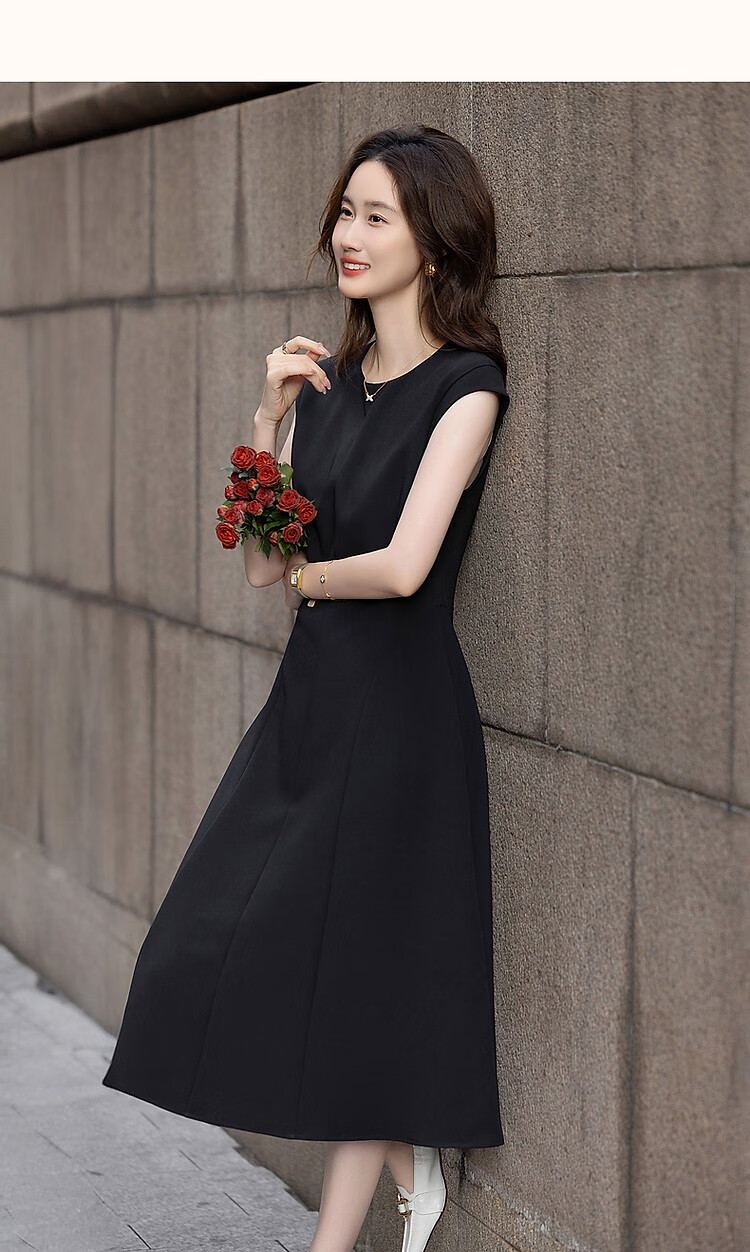 Demana French Princess Dress Summer Urban Elegant Vintage Round Neck Sleeveless Waist-Slimming Mid-Length Dress for Women 8
