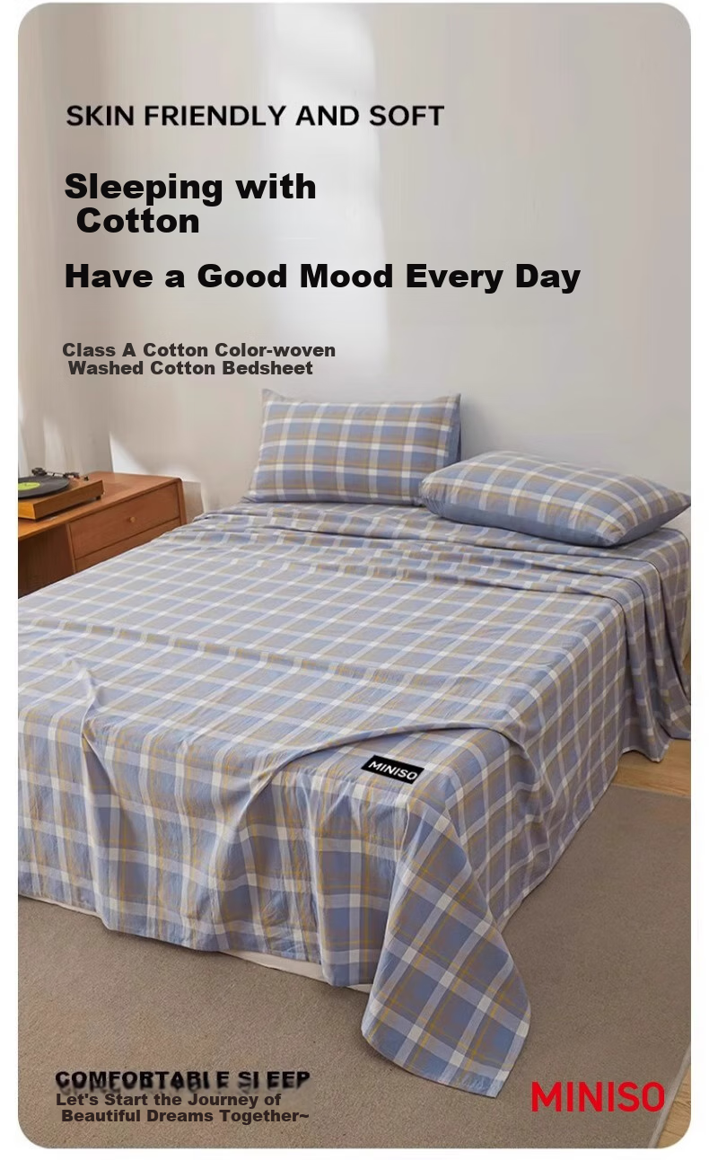 MINISO , Class A 100% Pure Cotton Bed Sheet, Single Piece All-Cotton Flat Sheet, 160x230cm, Dormitory Single Bed, 1.2x2 Meters 2