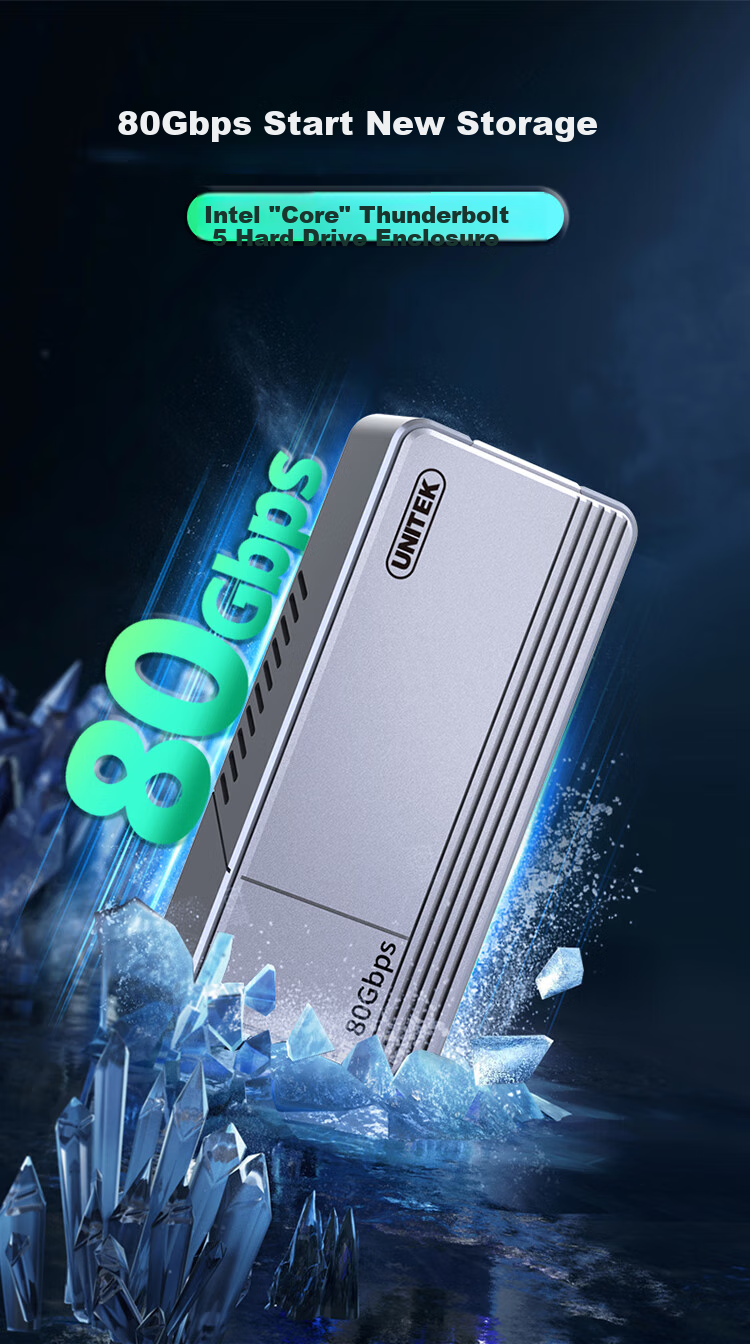 UNITEK 80Gbps Hard Drive Enclosure, Biji 5 SSD Enclosure, Compatible with Thunderbolt 4/3/USB4, M.2 External Hard Drive Reader Box, Suitable for Apple Mac Mini M4 Expansion S1252A 1