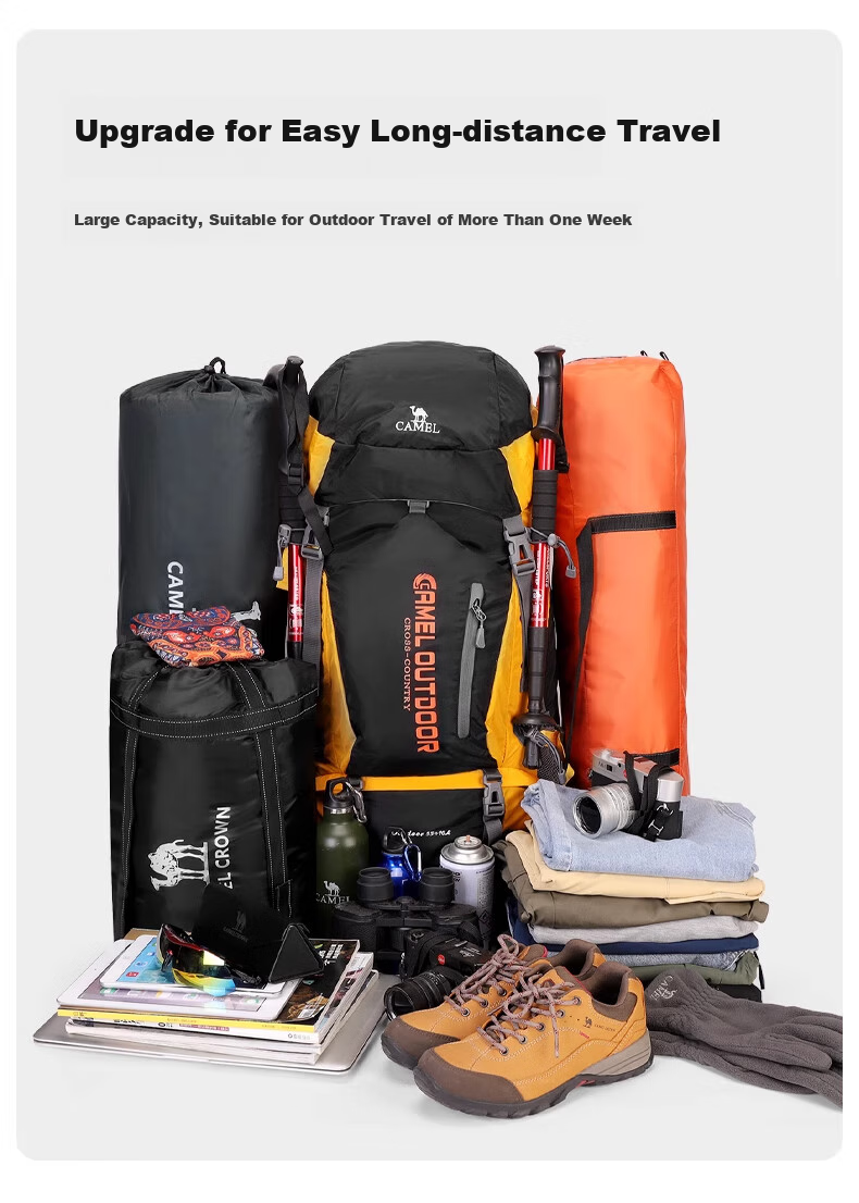 CAMEL Outdoor Professional Hiking Backpack, Multifunctional Large Capacity Backpack for Men And Women, Trekking Travel Bag, 7S3AC3034, Black 2