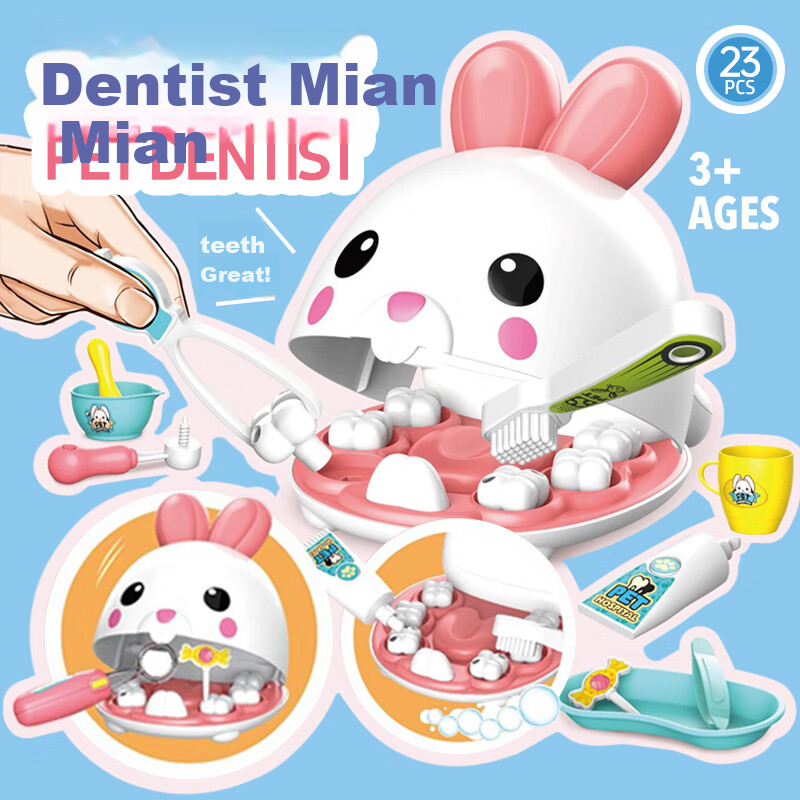 Maggic Seed Children's Pretend Play Doctor And Dentist Toy, Veterinary Clinic Care Pet New Year Gift, Upgraded Little Rabbit