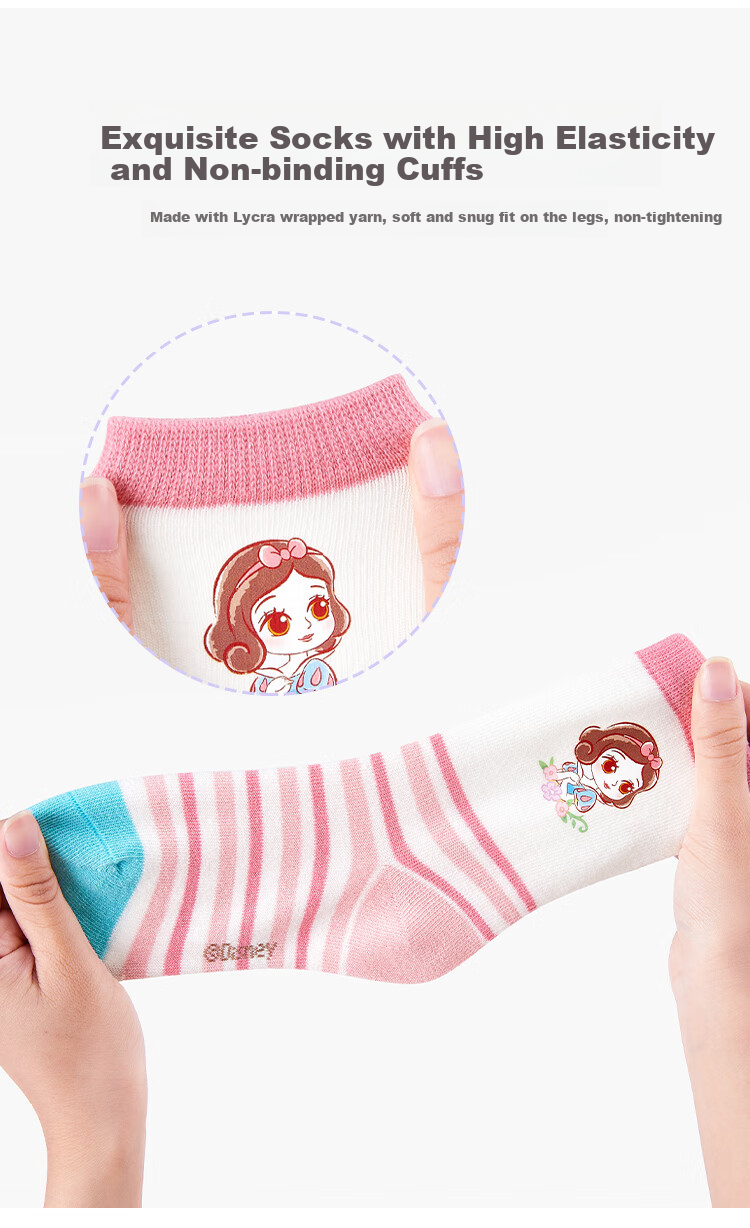 Disney Children's Socks, Girls' Spring Cotton Socks, Girls' Seamless Mid-Calf Socks, Student Princess Socks DSP3518, 5 Pairs, Size 1-3 6