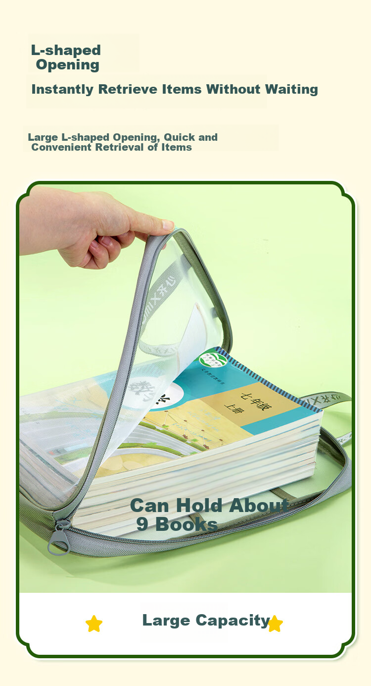 COMIX [Teacher-Specified] 5-Pack A4 Subject Classification Pouches File Bags Elementary School Students' Handheld Zipper Bags Homework Subject Storage Pouches Single-Layer Mesh Chinese Math English Comprehensive EA301 6
