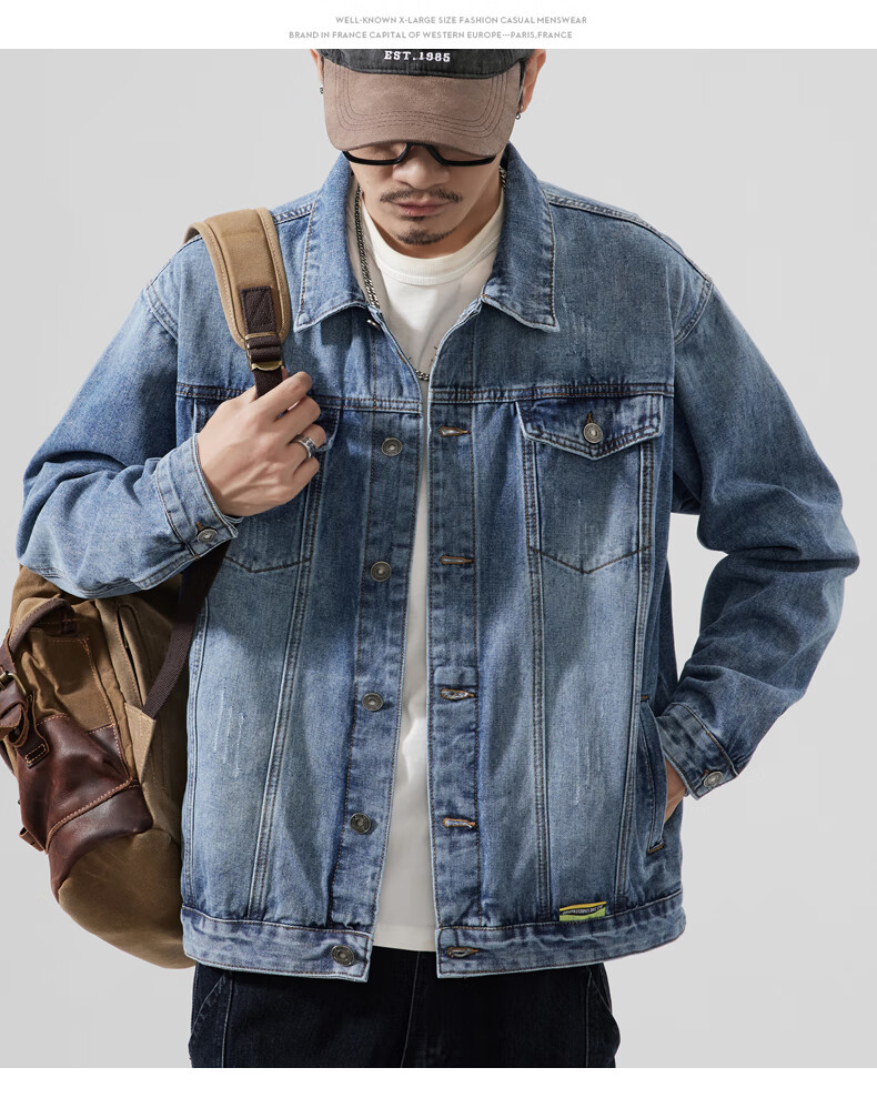 Pierre Cardin Men's Winter Denim Vintage Washed Retro High Street Workwear Casual Loose Jacket Blue 2XL 10