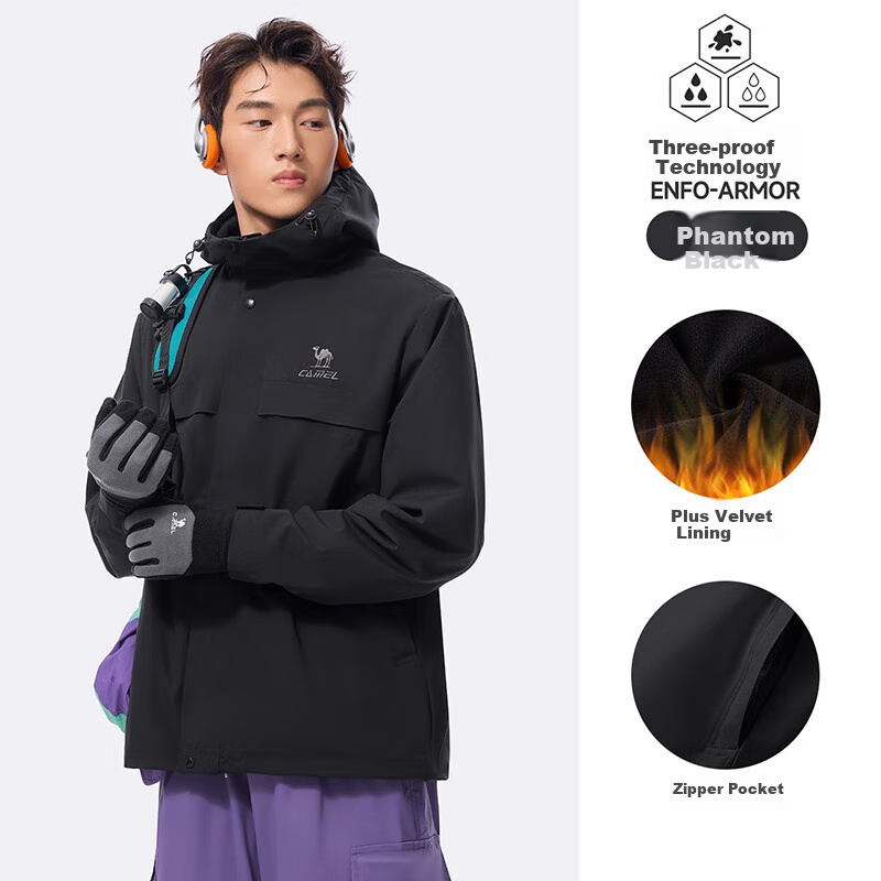 CAMEL Sports Jacket, New Style for Men And Women, Spring And Autumn Casual Fleece-Lined Jacket, Outdoor Water-Repellent Windproof Mountaineering Coat, Windbreaker