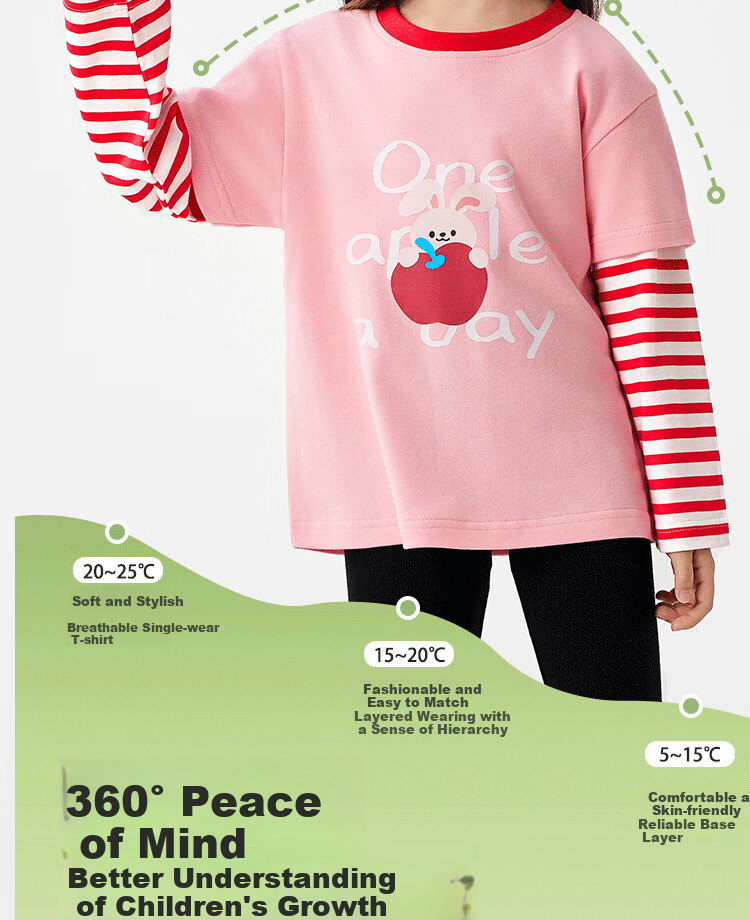 Badibadi Spring And Autumn Pure Cotton Long-Sleeve T-Shirt for Infants And Children, Faux Two-Piece Versatile Base Layer, White with Fun Letter Design, Size 100 11