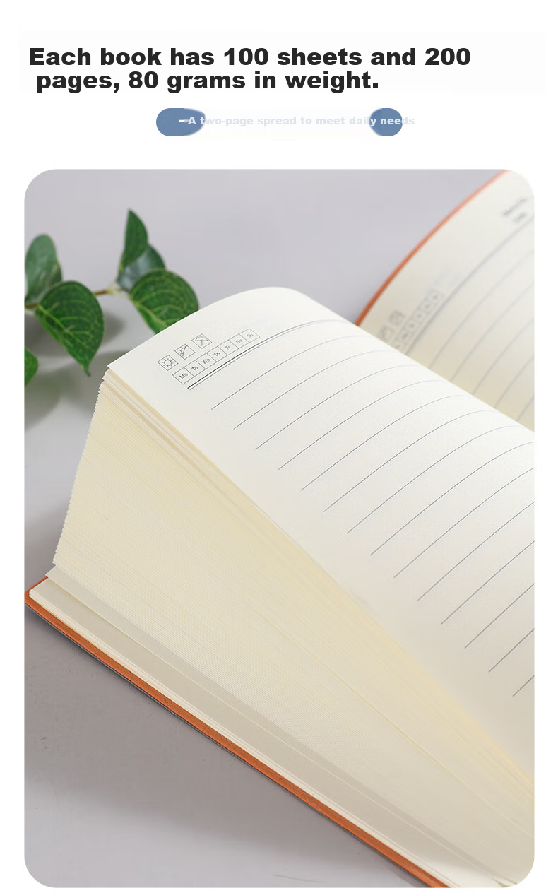 Xuchenwenju Notebook, A5 Size, Black, 100 Sheets, 200 Pages, Thickened, Sheepskin Cover, Work Diary, Meeting Record Book, Office Supplies, Student Writing Stationery, Customizable 8