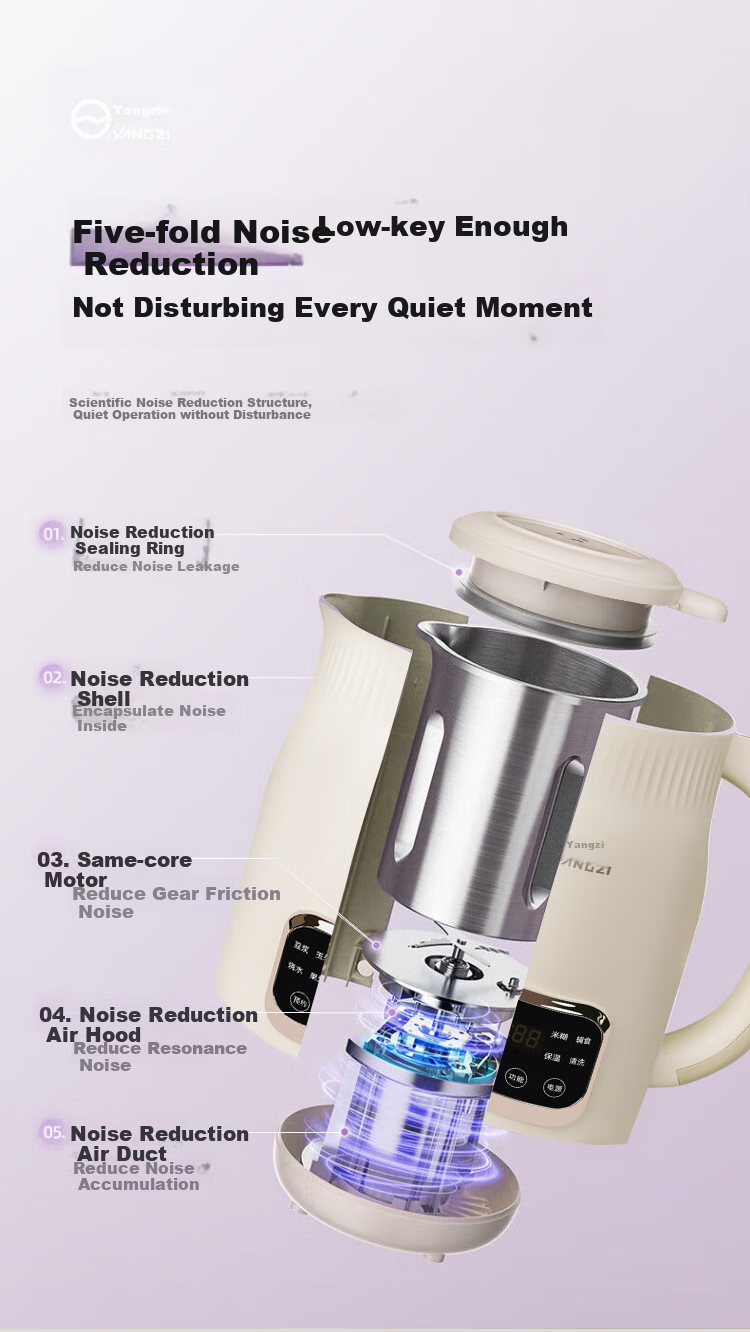 YANGZI Blender with Soundproof Cover, Compact Soy Milk Maker, Automatic Juicer, Baby Food Supplement Soy Milk Machine, Multifunctional No-Wash No-Filtration 1.2L [Douyin Popular Model] QHD-009C 7