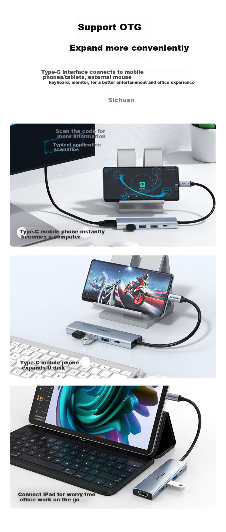 Pisen Type-C Expansion Dock to HDMI Splitter Adapter, 4K 60Hz Converter for Apple Computers, Thunderbolt 4 Interface Converter for Huawei, Xiaomi Laptops, IPad 7
