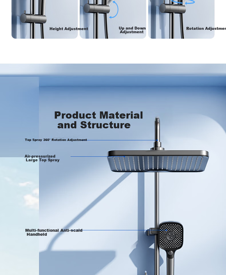 SSWW Bathroom Shower Head, Smart Piano Shower Head, Complete Set, Integrated Full Copper Pressure-Increasing Shower Device, TS9 27