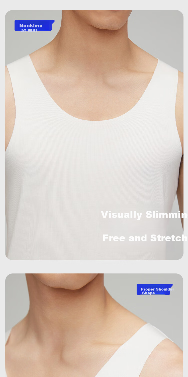 HLA [Randy Heart] Men's Sleeveless Tank Top, Ice Silk Seamless Antibacterial Cool-Feeling Basic Undershirt, Thin Undershirt, 2 Pieces 7