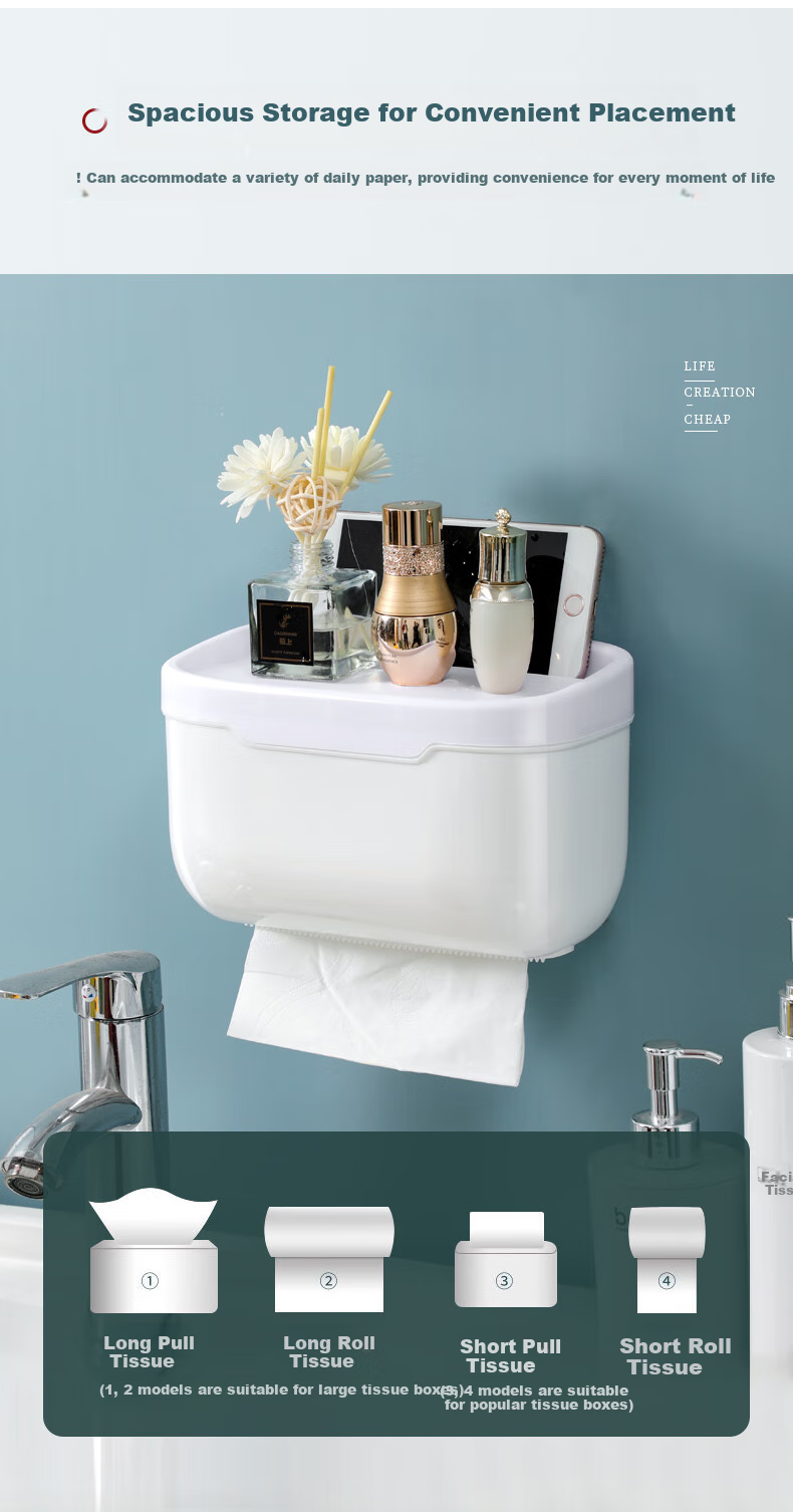 MENGTING Toilet Paper Holder, No Drilling Required, Bathroom Tissue Dispenser, Wall-Mounted Roll Paper Storage Rack, Waterproof Tissue Box 4