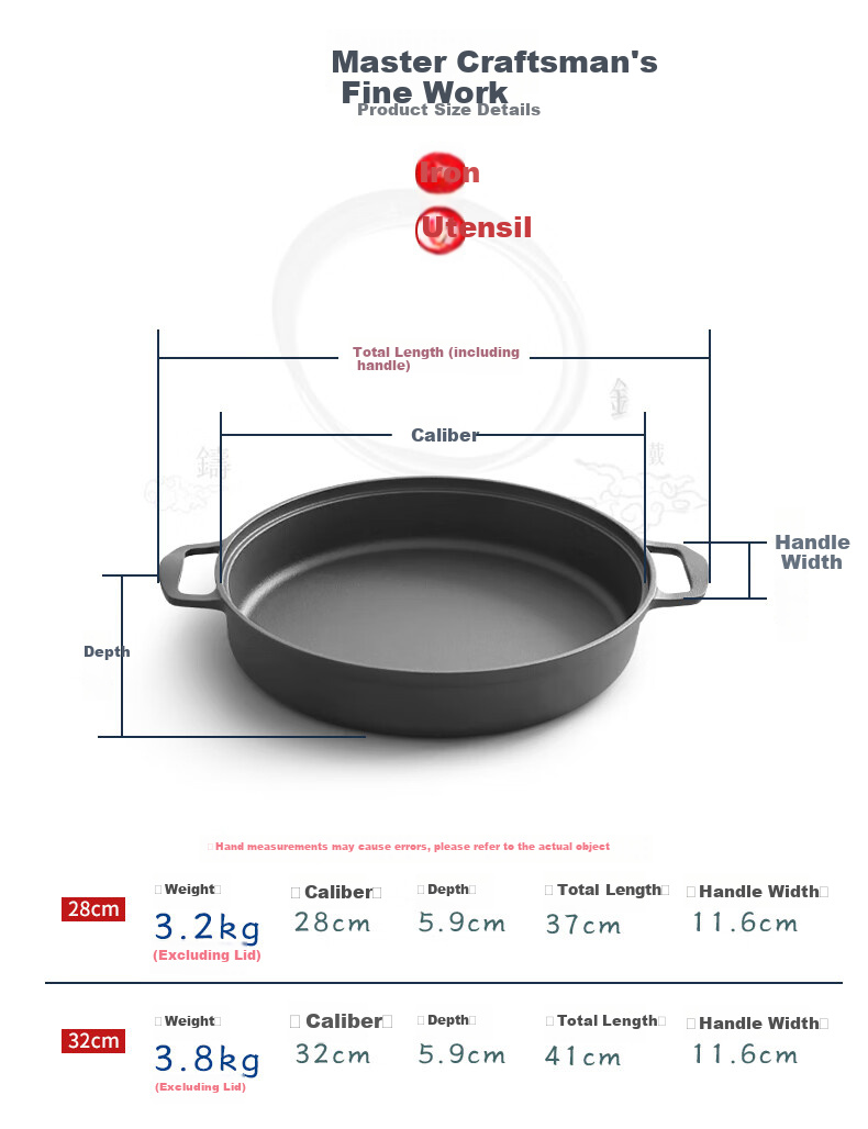 Dianjiang Cast Iron Skillet, Thick Flat Bottom Pan without Coating, for Pancakes And Eggs, 32cm, Home Use Steak Frying Pan, Deep Iron Skillet 2
