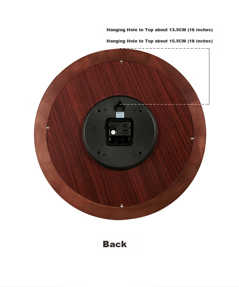 Hense Solid Wood Wall Clock, Stylish Living Room Clock, Creative Timepiece, Quartz Clock HW25, Brown, 16 Inches, 40cm 6