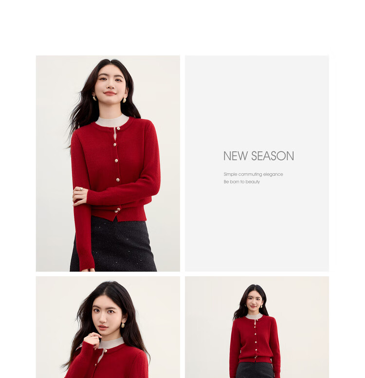 Sentubila Elegant Commuter Crew Neck Knit Sweater Women Autumn Soft Elastic Warm Thick Sweater Color Block Metal Button Long Sleeve Cardigan 23