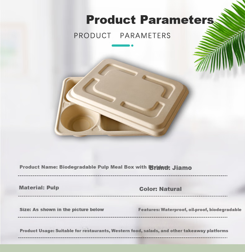 Jiamo Disposable Double Compartment Lunch Boxes, 850ml*50 Sets, Salad Bento Boxes, Biodegradable Sugarcane Pulp Takeout Packaging, Fast Food Containers 1
