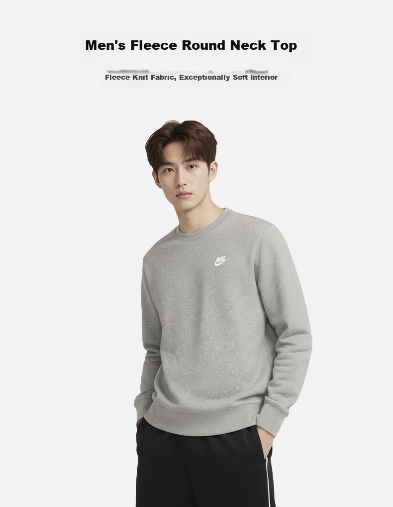 Nike Men's Crew Neck Knitted Sweatshirt Classic Simple Fleece Pullover FN3887-051 Gray White L 1
