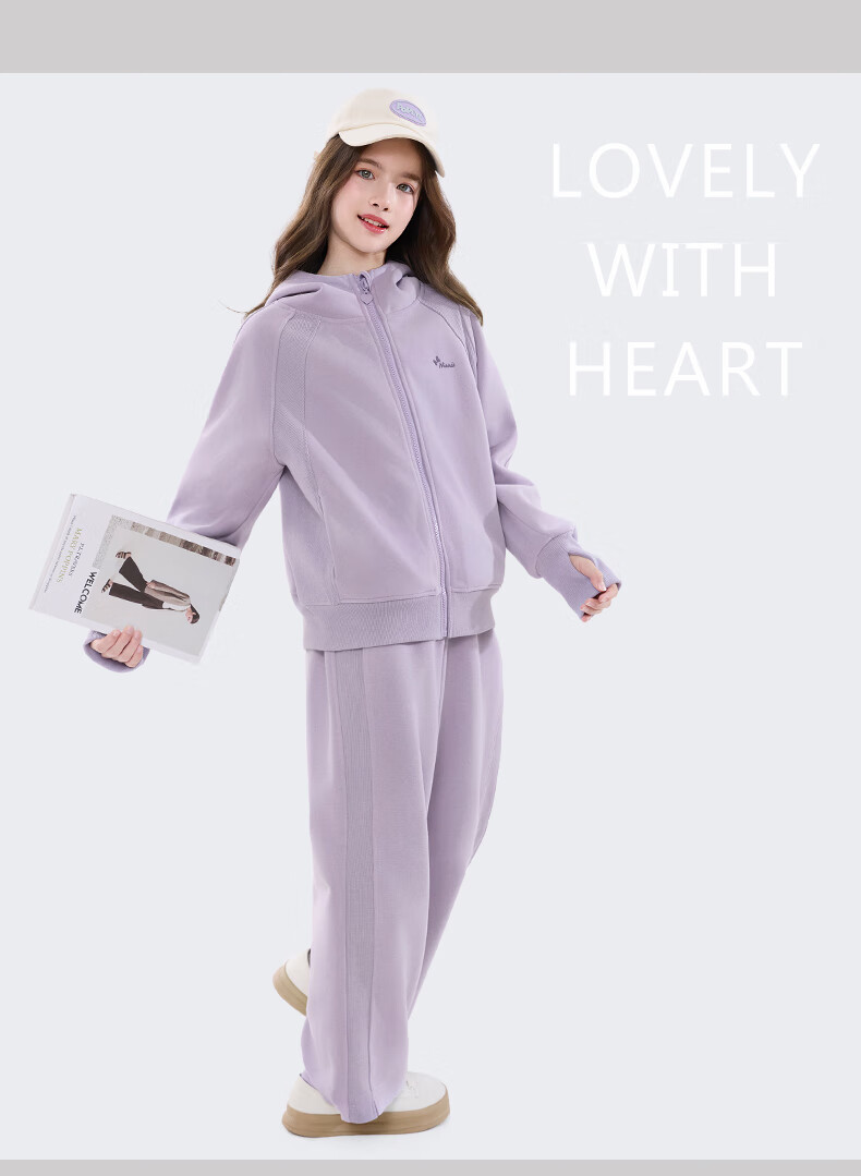 Disney Girls' Spring Autumn Stylish Casual Zip-up Hoodie and Sweatpants Set ET019 Iceland Blue 160 5