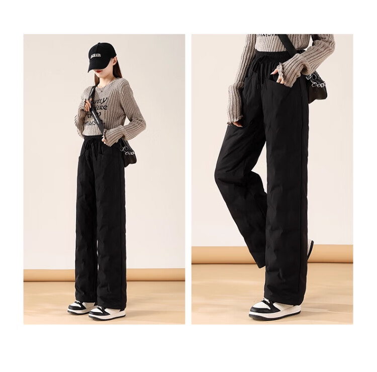 Langsha Straight-Leg 90% White Duck Down Women's Long Pants 2026 Autumn Winter Wide-Leg Fleece-Lined Thickened Warm Fashion Cotton Pants 11